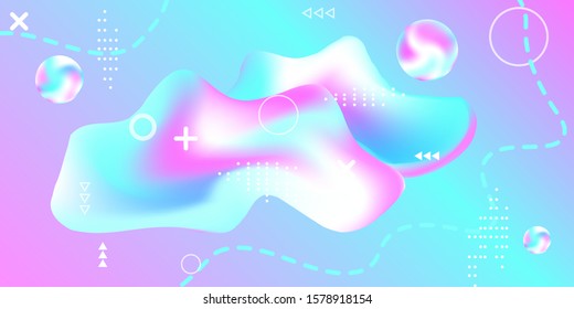 Modern design poster with 3d flow shape. Bright smooth mesh is blurred by a futuristic pattern in pink, blue, purple tones. Gentle serene background. Trendy creative vector cosmic gradient. 