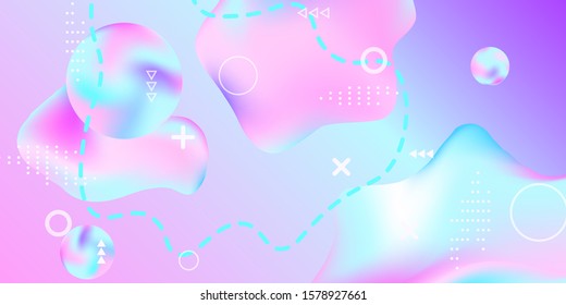 Modern design poster with 3d flow shape. Bright smooth mesh is blurred by a futuristic pattern in pink, blue, purple tones. Gentle serene background. Trendy creative vector cosmic gradient. 