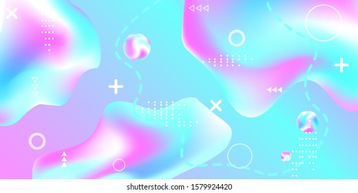 Modern design poster with 3d flow shape. Bright smooth mesh is blurred by a futuristic pattern in pink, blue, purple tones. Gentle serene background. Colorful rainbow gradient.  