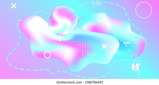 Modern design poster with 3d flow shape. Bright smooth mesh is blurred by a futuristic pattern in pink, blue, purple tones. Gentle serene background. Trendy creative vector cosmic gradient. 