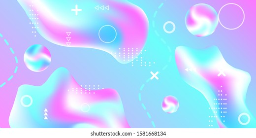 Modern design poster with 3d flow shape. Bright smooth mesh is blurred by a futuristic pattern in pink, blue, purple tones. Gentle serene background. Trendy creative vector cosmic gradient. 