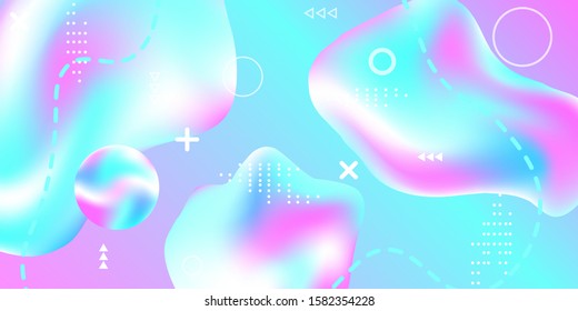 Modern design poster with 3d flow shape. Bright smooth mesh is blurred by a futuristic pattern in pink, blue, purple tones. Gentle serene background. Colorful rainbow gradient.  