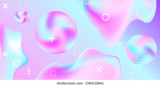 Modern design poster with 3d flow shape. Bright smooth mesh is blurred by a futuristic pattern in pink, blue, purple tones. Gentle serene background. Colorful rainbow gradient.  