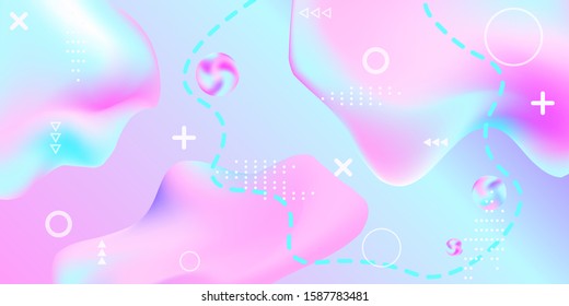 Modern design poster with 3d flow shape. Bright smooth mesh is blurred by a futuristic pattern in pink, blue, purple tones. Gentle serene background. Trendy creative vector cosmic gradient. 