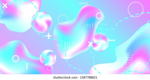 Modern design poster with 3d flow shape. Bright smooth mesh is blurred by a futuristic pattern in pink, blue, purple tones. Gentle serene background. Colorful rainbow gradient.  
