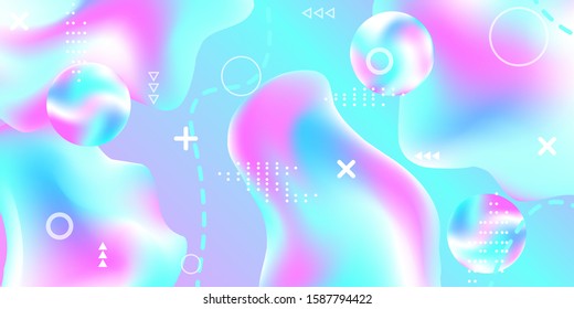 Modern design poster with 3d flow shape. Bright smooth mesh is blurred by a futuristic pattern in pink, blue, purple tones. Gentle serene background. Trendy creative vector cosmic gradient. 
