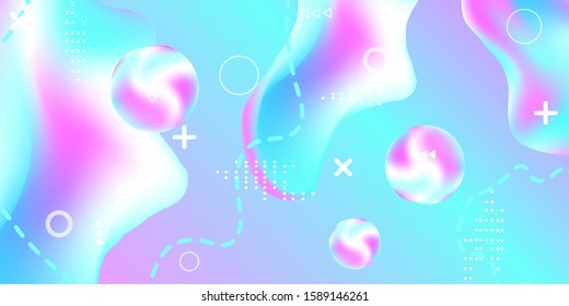 Modern design poster with 3d flow shape. Bright smooth mesh is blurred by a futuristic pattern in pink, blue, purple tones. Gentle serene background. Colorful rainbow gradient.  