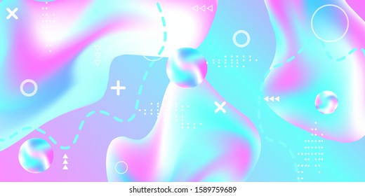 Modern design poster with 3d flow shape. Bright smooth mesh is blurred by a futuristic pattern in pink, blue, purple tones. Gentle serene background. Colorful rainbow gradient.  