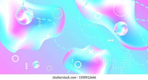 Modern design poster with 3d flow shape. Bright smooth mesh is blurred by a futuristic pattern in pink, blue, purple tones. Gentle serene background. Trendy creative vector cosmic gradient. 