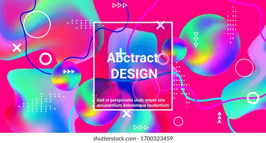Modern design poster with 3d flow shape. Bright smooth mesh is blurred by a futuristic pattern in pink, blue, green, yellow, purple tones. Trendy creative vector cosmic gradient.