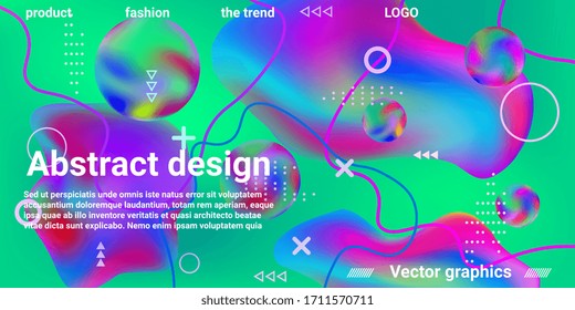 Modern design poster with 3d flow shape. Bright smooth mesh is blurred by a futuristic pattern in pink, blue, green, yellow, purple tones. Trendy creative vector cosmic gradient.
