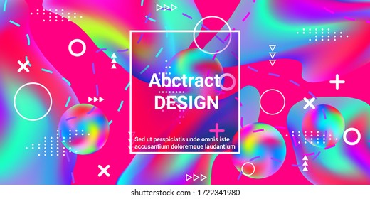 Modern design poster with 3d flow shape. Bright smooth mesh is blurred by a futuristic pattern in pink, blue, green, yellow, purple tones. Trendy creative vector cosmic gradient.