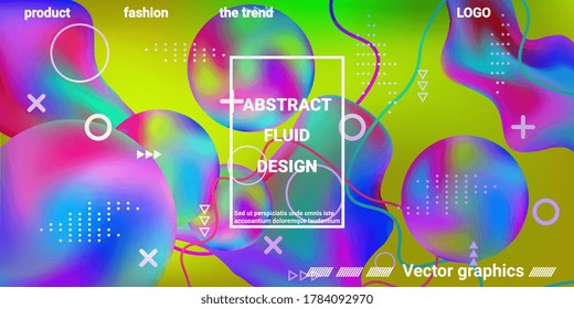 Modern design poster with 3d flow shape. Bright smooth mesh is blurred by a futuristic pattern in pink, blue, green, yellow, purple tones. Trendy creative vector cosmic gradient.