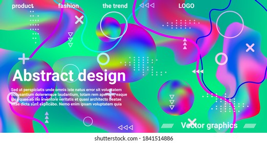 Modern design poster with 3d flow shape. Bright smooth mesh is blurred by a futuristic pattern in pink, blue, green, yellow, purple tones. Trendy creative vector cosmic gradient.