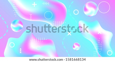 Modern design poster with 3d flow shape. Bright smooth mesh is blurred by a futuristic pattern in pink, blue, purple tones. Gentle serene background. Trendy creative vector cosmic gradient. 