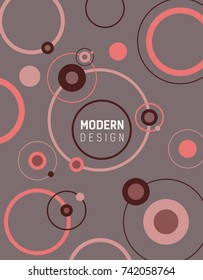 Modern design poster with circles of several colors, headline placed in centerpiece on vector illustration isolated on brown background