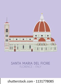 Modern design poster with colorful background of Santa Maria del Fiore (Florence, Italy). Vector illustration