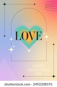 Modern design poster of Valentine's day. Hearts with circles and sparkles in trendy retro y2k style. Vector illustration.
