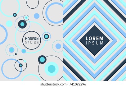 Modern design posters collection that consist of geometric shapes such as circles and squares, headline in frame vector illustration