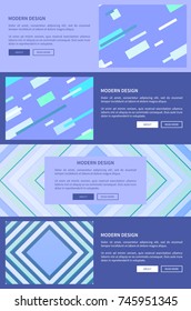 Modern design purple and blue set of web pages, information and buttons that say about and read more, stripes and segments on vector illustration