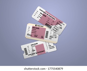 Modern design of Qatar airline, bus and train travel boarding pass. Three tickets of Qatar painted in flag color. Vector illustration isolated