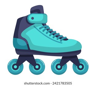 Modern design roller skates. Simple cartoon vector illustration of wheels kid sport shoes. Sport or casual inline skates isolated on white background. Skating roller for sports adrenaline games.