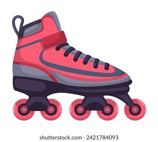 Modern design roller skates. Simple cartoon vector illustration of wheels kid sport shoes. Sport or casual inline skates isolated on white background. Skating roller for sports adrenaline games.