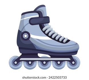 Modern design roller skates. Simple cartoon vector illustration of wheels kid sport shoes. Sport or casual inline skates isolated on white background. Skating roller for sports adrenaline games.