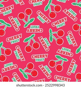 modern design seamless pattern of red cherries in white outline style with pink background