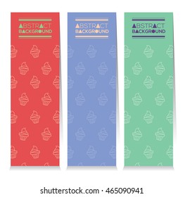 Modern Design Set Of Three Colorful Cupcakes Vertical Banners Vector Illustration