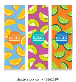 Modern Design Set Of Three Juicy Fruit Parts Vertical Banners Vector Illustration