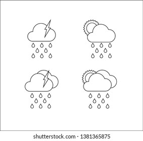 Modern design set of weather icons with cloud, sun, lightning, snowflake, rain, thermometer. For Print, Web or Mobile application or site. Vector illustration.