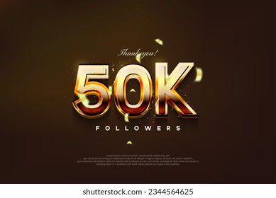 modern design with shiny gold color to thank 50k followers. Premium vector background for achievement celebration design.