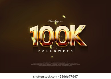 modern design with shiny gold color to thank 100k followers. Premium vector background for achievement celebration design.