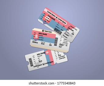 Modern design of Slovakia airline, bus and train travel boarding pass. Three tickets of Slovakia painted in flag color. Vector illustration isolated