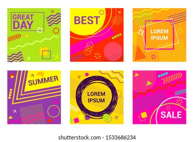 Modern design square web banner. For social media mobile apps. Bright promo backgrounds with abstract geometric elements. 