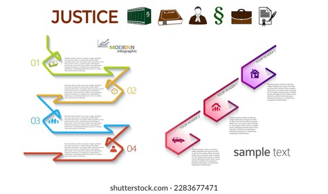 Modern design style infographic for Legal, law firm. Vector illustration eps 10. Can be used for business presentation or brochure template the justice office, notary company, business card lawyer