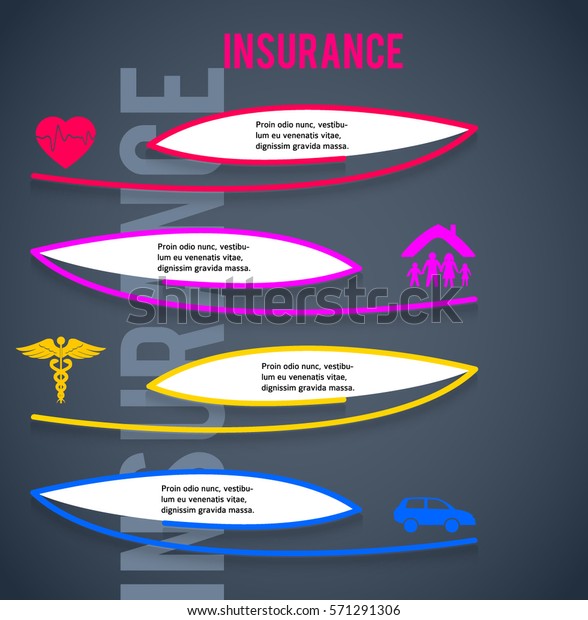 Modern Design style infographic mockup. Vector\
illustration of different types insurance. Can be for options of\
business services steps, anual report company, fraud protection,\
legal  defense firm