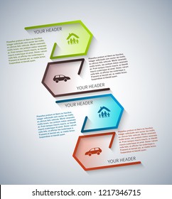 Modern Design style infographic template. Illustration of different kinds of insurance. Can be used for infographics and typography, chart process the insurance company, business service steps options