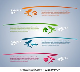 Modern Design style infographic template. Illustration of different kinds of insurance. Can be used for infographics and typography, chart process the insurance company, business service steps options