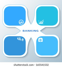 Modern Design style infographic template. Illustration of different kinds of banking. Can be used for infographics and typography, chart process the bank, business service steps options