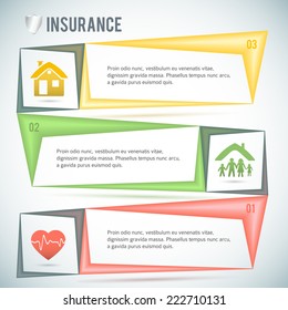 Modern Design style infographic template. Illustration of different kinds of insurance. Can be used for infographics and typography, chart process the insurance company, business service steps options