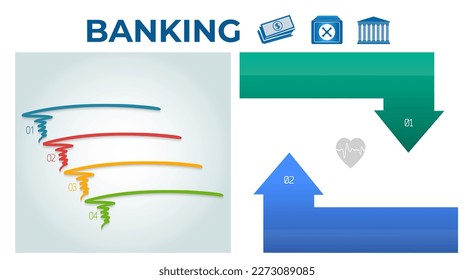 Modern Design style infographic template. Illustration of different kinds of banking. Can be used for infographics and typography, chart process the bank, business service steps options
