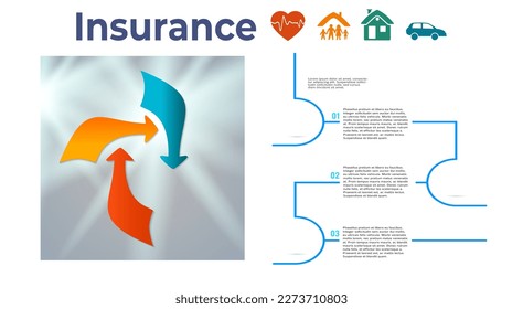 Modern Design style infographic template. Illustration of different kinds of insurance. Can be used for infographics and chart process insurance company, business service steps options, presentation