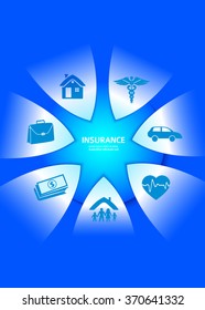 Modern Design style infographic template. Illustration of different kinds of insurance. Can be used for infographics and chart process the insurance company, business service steps options