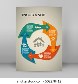 Modern Design style infographic template. Illustration of different kinds of insurance. Can be used for infographics and chart process the insurance company, business service steps options