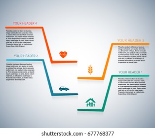 Modern Design style infographic template. Illustration of different kinds of insurance. Can be used for infographics and typography, chart process the insurance company, business service steps options