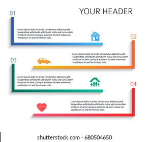 Modern Design style infographic template. Illustration of different kinds of insurance. Can be used for infographics and typography, chart process the insurance company, business service steps options