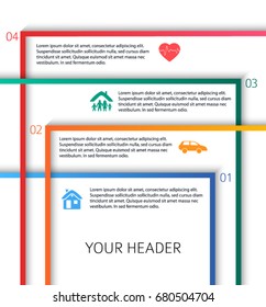 Modern Design style infographic template. Illustration of different kinds of insurance. Can be used for infographics and typography, chart process the insurance company, business service steps options