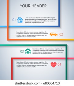 Modern Design style infographic template. Illustration of different kinds of insurance. Can be used for infographics and typography, chart process the insurance company, business service steps options